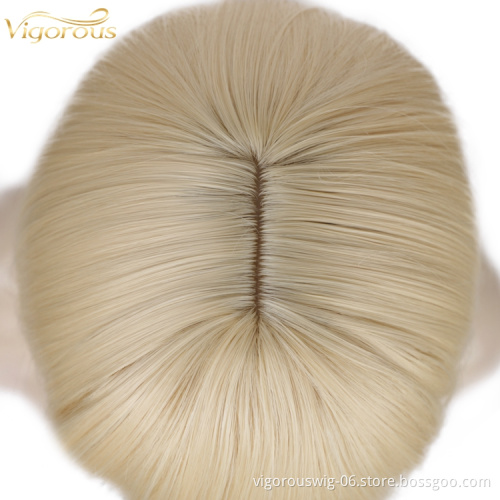 Women's Blonde Color Short Bob Wig with Hair Bang Synthetic Full Hair Wig Heat Resistant Short Straight Wig for Women
